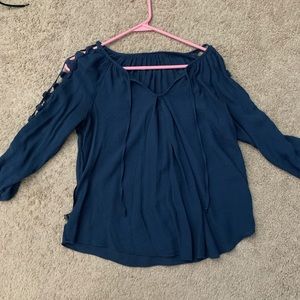 long sleeve blue blouse